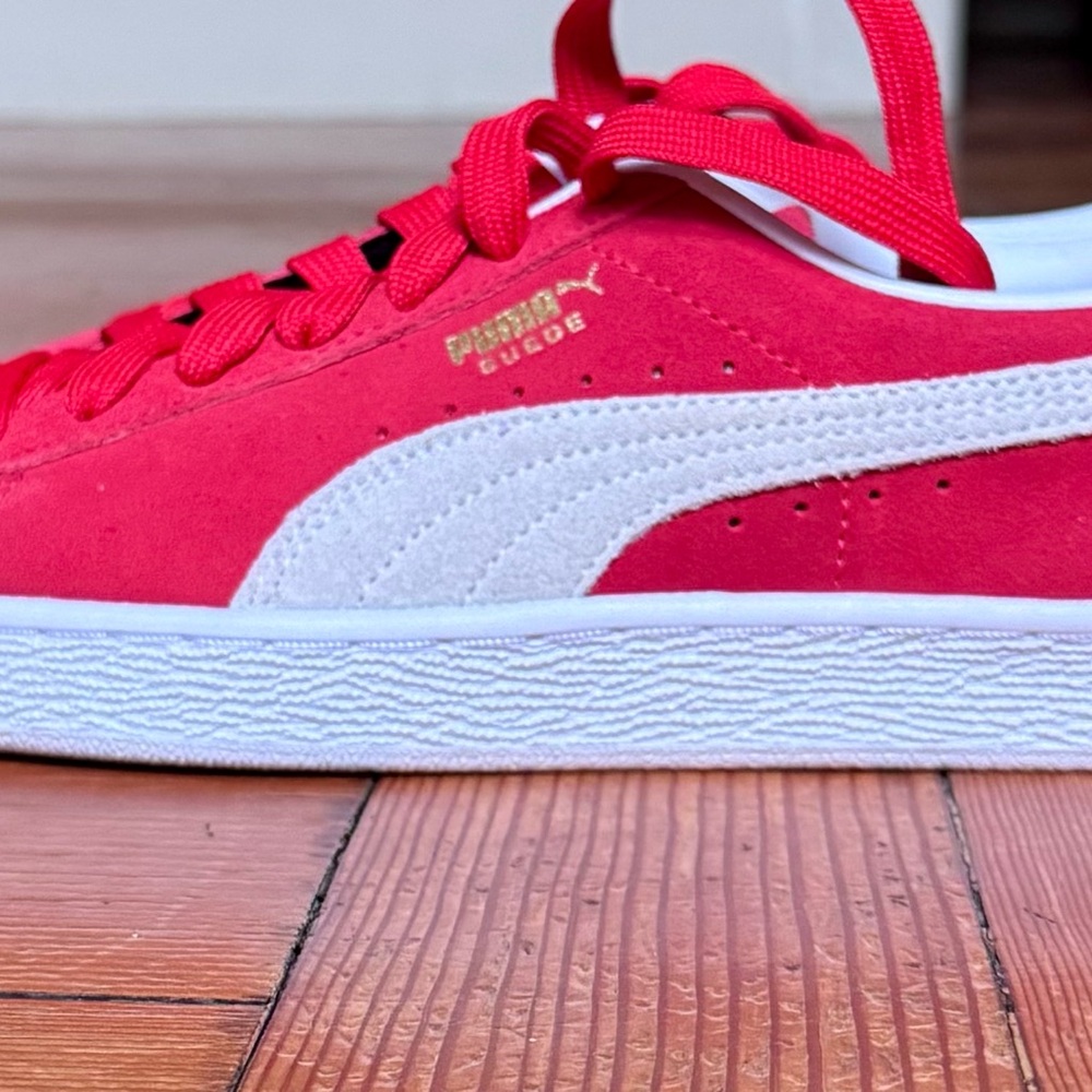 Puma Red and White Suede Sneakers